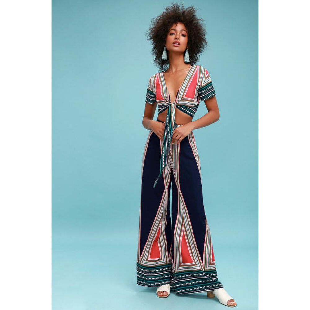 Lulus Geo Grande Navy Blue Print Two-piece Set - Size Small